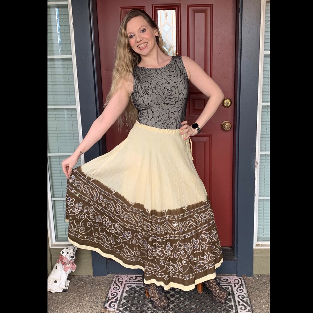 1990s Boho India sheer Cotton Midi Skirt by LUX
